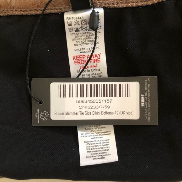 Pretty Little Things Brown Shimmer Tie Side Tanga Bikini Bottoms Size 8 - Picture 13 of 15